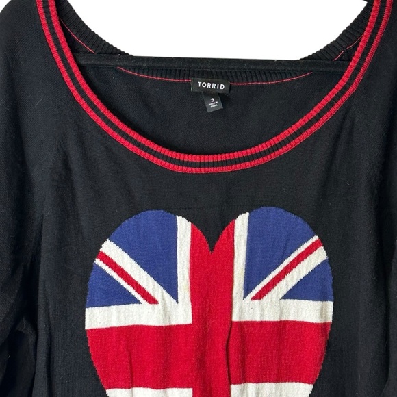 Torrid Union Jack Heart Sweater Black Red‎ White Blue Womens Plus 3X Flag Cotton - Picture 3 of 10